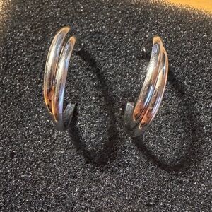 Silver Tone Double Hoop Earrings
